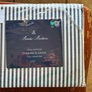Brooks Brothers Navy Blue Stripes TWIN Size Turkish Cotton Flannel Sheet Set